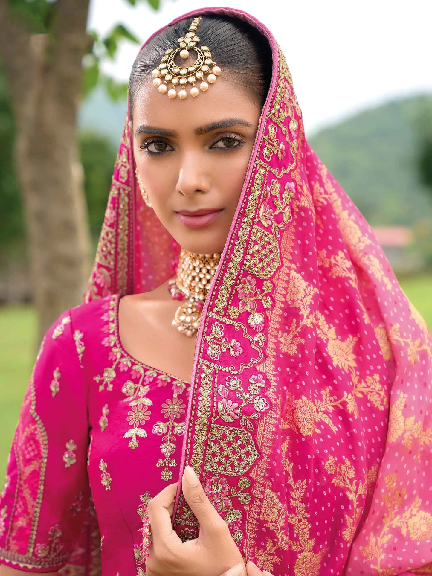 Pink Bridal Lehenga With Heavy Khatli & Embroidery Work