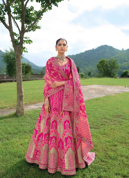 Pink Bridal Lehenga With Heavy Khatli & Embroidery Work