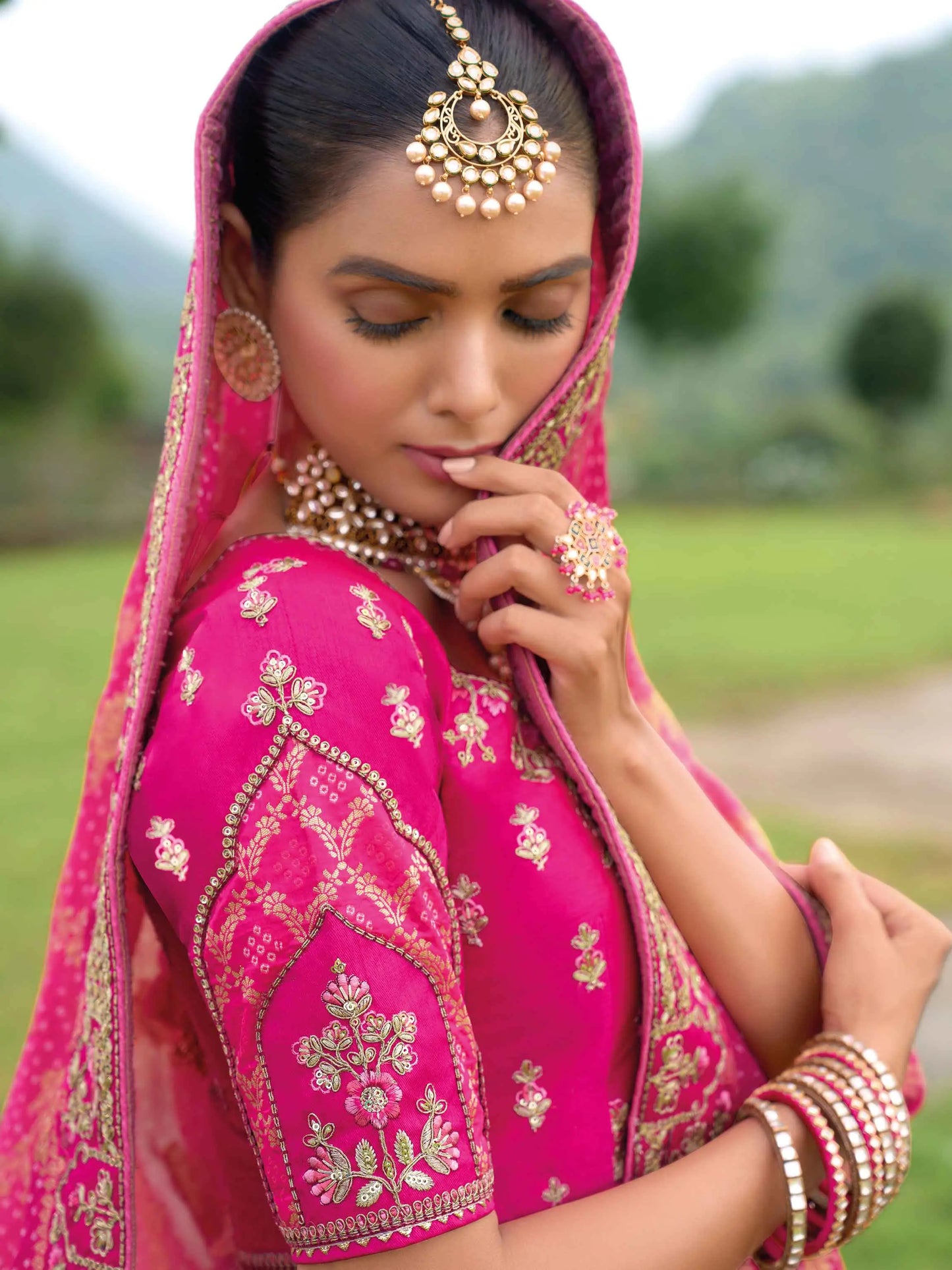 Pink Bridal Lehenga With Heavy Khatli & Embroidery Work