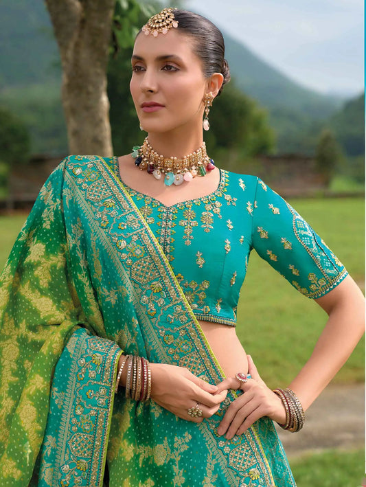 Teal Bridal Lehenga With Heavy Khatli & Embroidery Work