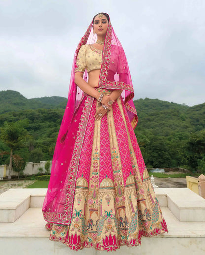 Pink Heavy Khatli & Embroidery Work Bridal Lehenga