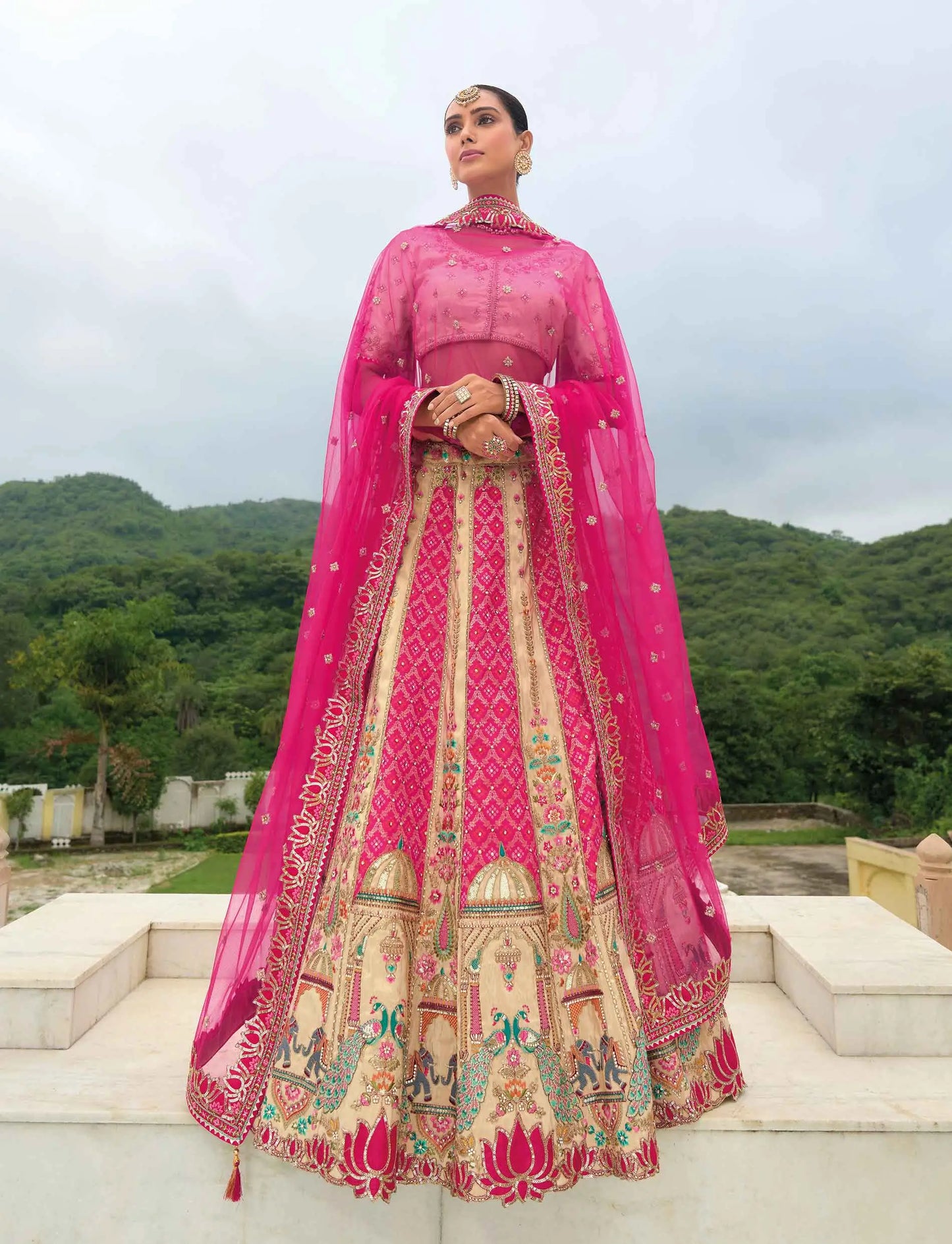 Pink Heavy Khatli & Embroidery Work Bridal Lehenga