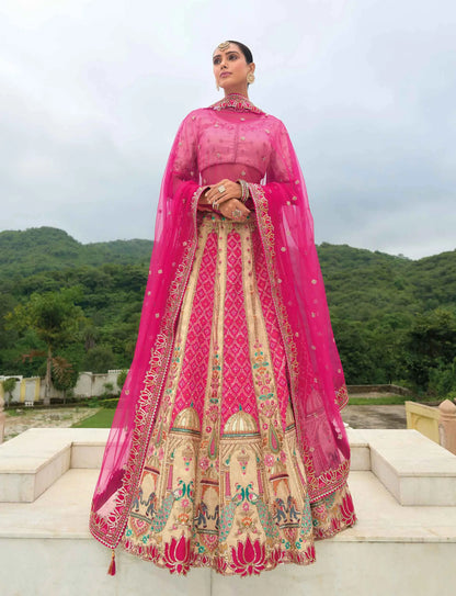 Pink Heavy Khatli & Embroidery Work Bridal Lehenga