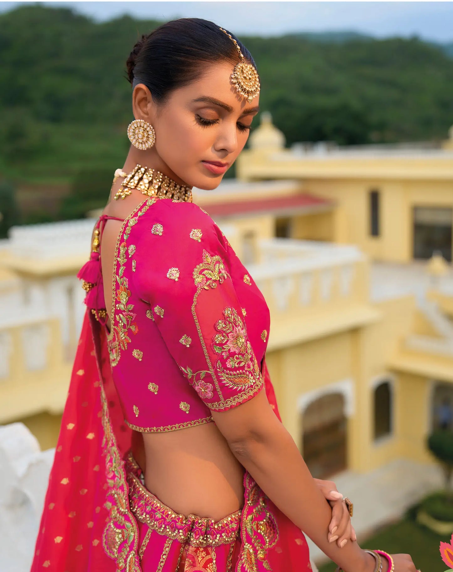 Orange Pink Bridal Lehenga With Heavy Khatli & Embroidery