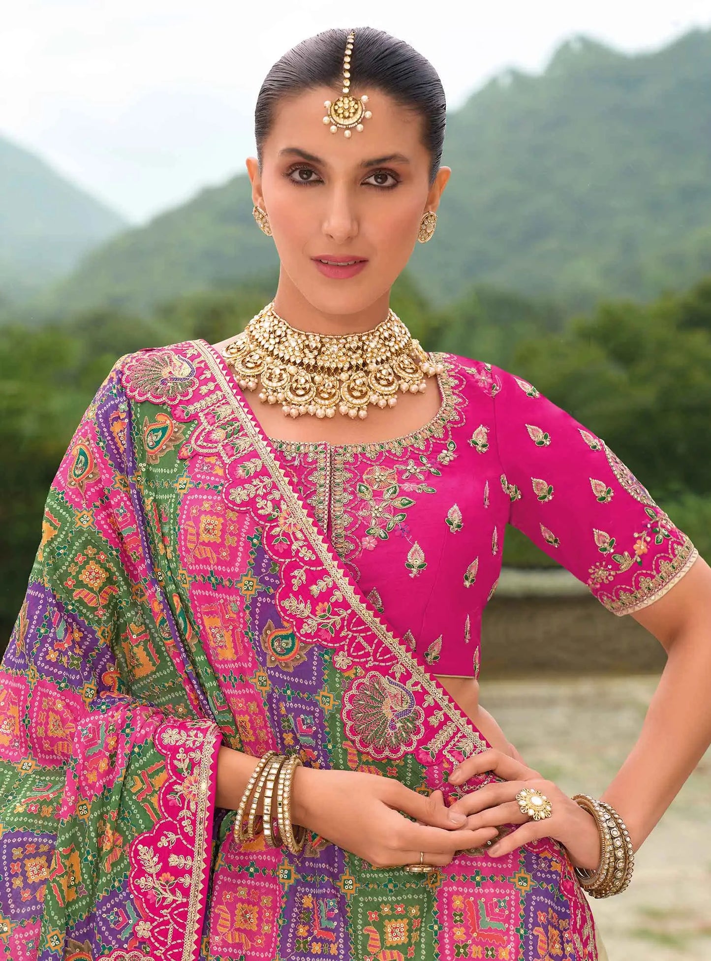 Beige Heavy Khatli & Embroidery Work Bridal Lehenga