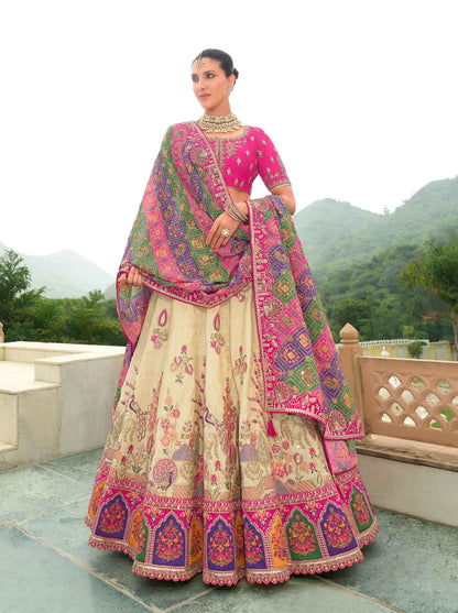 Beige Heavy Khatli & Embroidery Work Bridal Lehenga