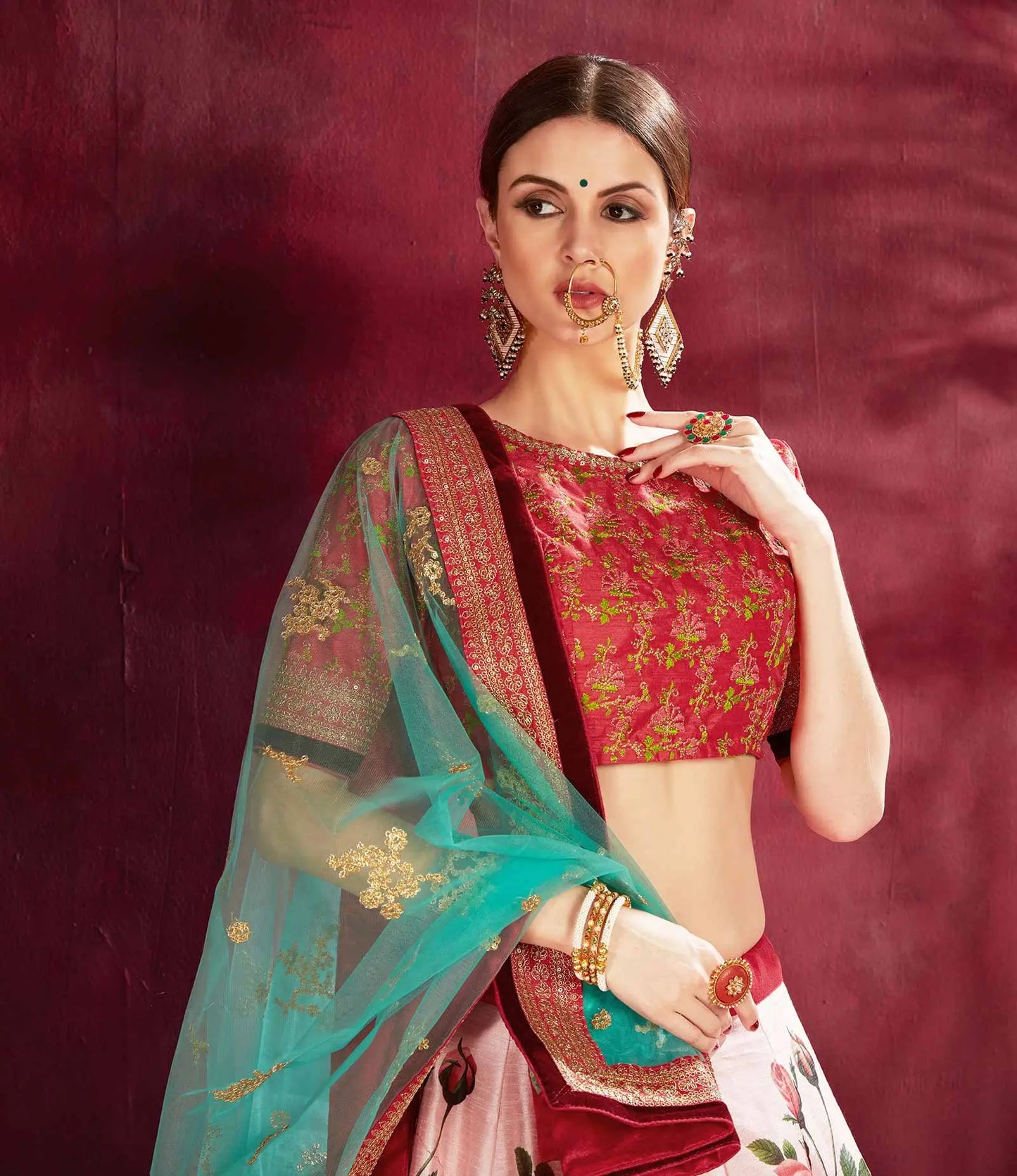 Rose Pink Silk Lehenga With Floral Print Dori Zari And Sequins Embroidery Work