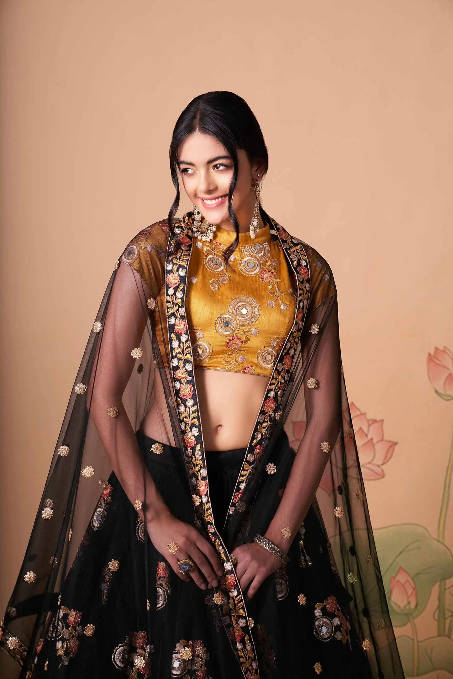 Black Soft Net Lehenga With Thread Zari Dori And Sequins Embroidery With Mirror Work