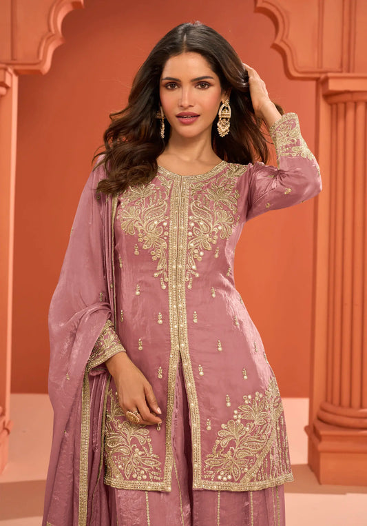 Old Pink Fendi Silk Embroidery Salwar Suit