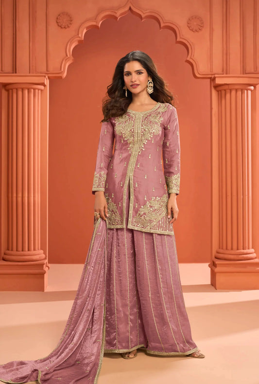 Old Pink Fendi Silk Embroidery Salwar Suit