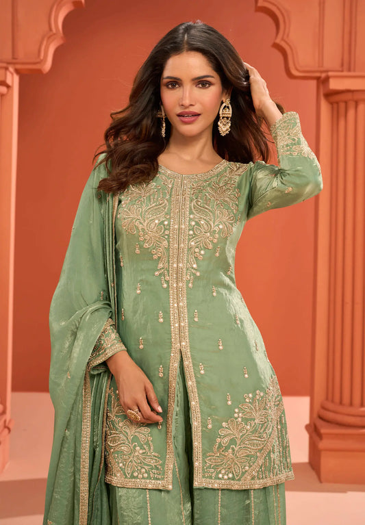 Pastel Green Fendi Silk Embroidery Salwar Suit