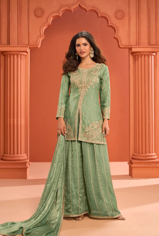 Pastel Green Fendi Silk Embroidery Salwar Suit