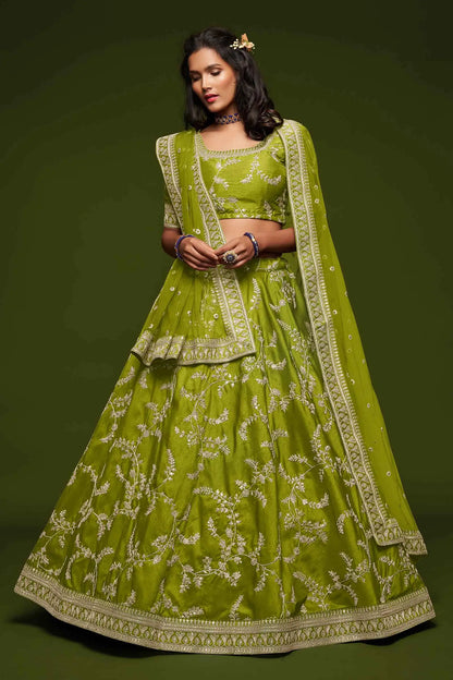 Neon Silk Lehenga Choli With Thread Zari Dori And Sequins Embroidery Work