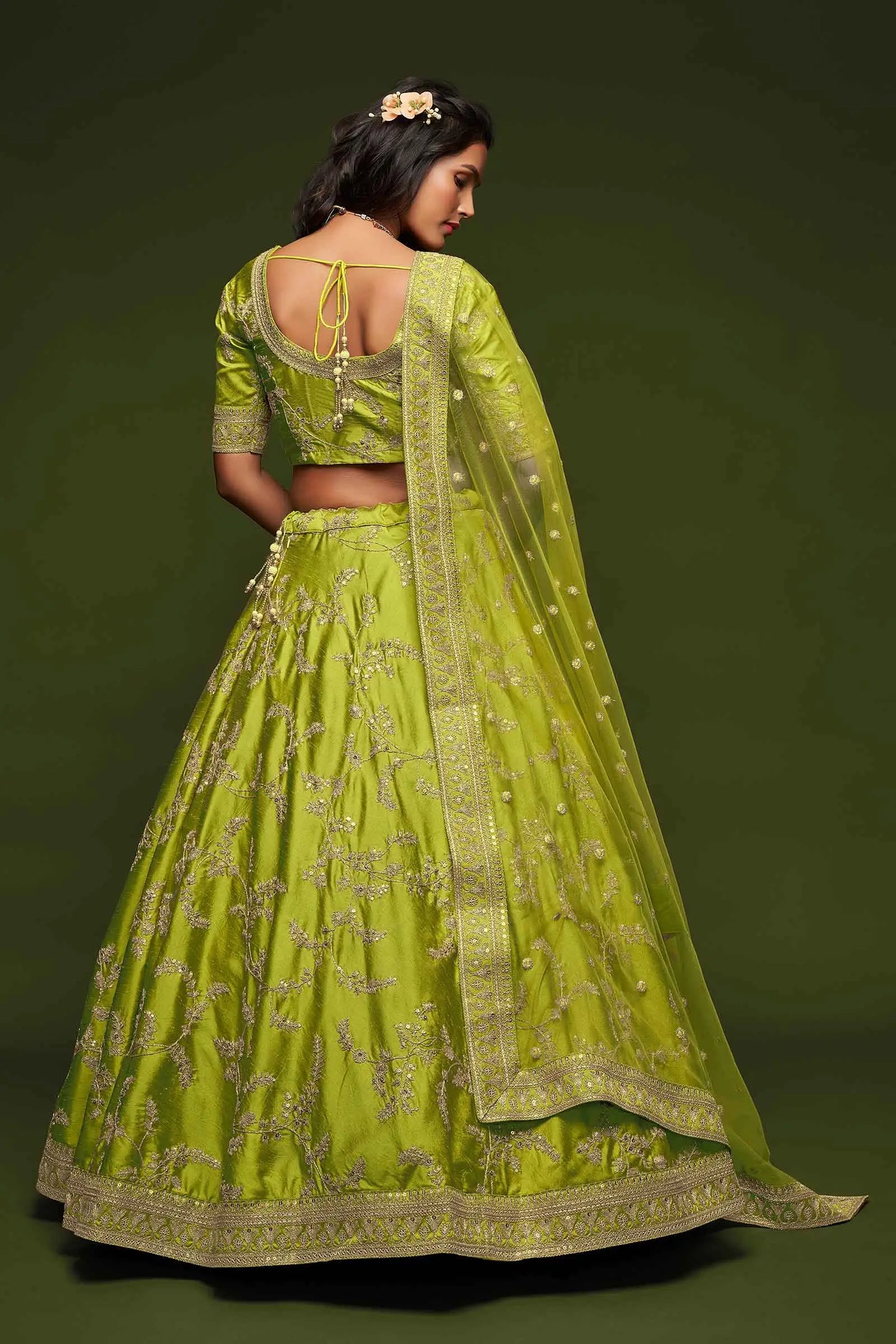 Neon Silk Lehenga Choli With Thread Zari Dori And Sequins Embroidery Work