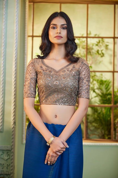 Teal Blue Rainbow Georgette Party Wear Saree With Sequence & Thread Embroidery Work