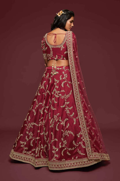 Maroon Silk Lehenga Choli With Thread Zari Dori And Sequins Embroidery Work