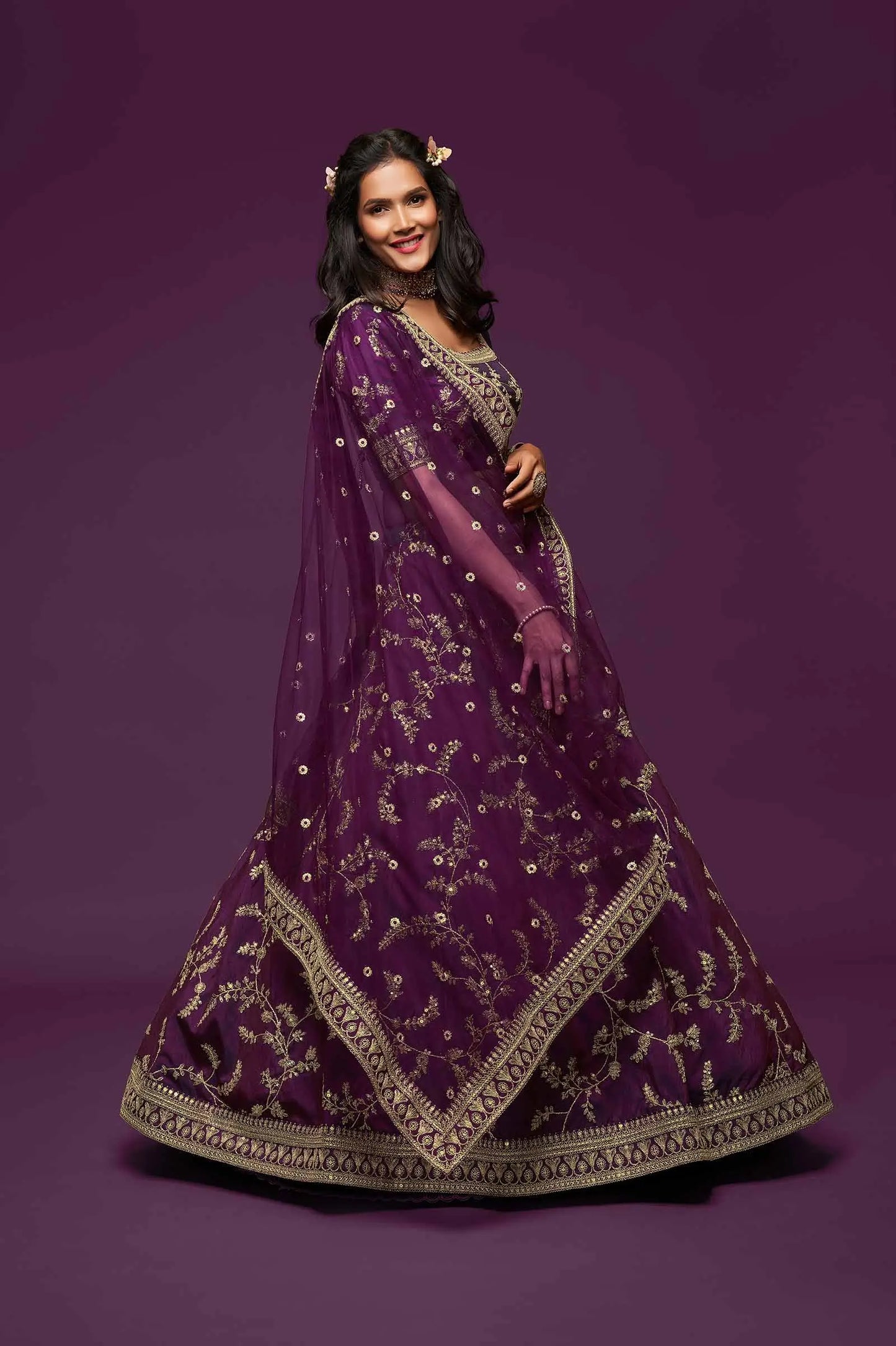 Wine Silk Lehenga Choli With Thread Zari Dori And Sequins Embroidery Work