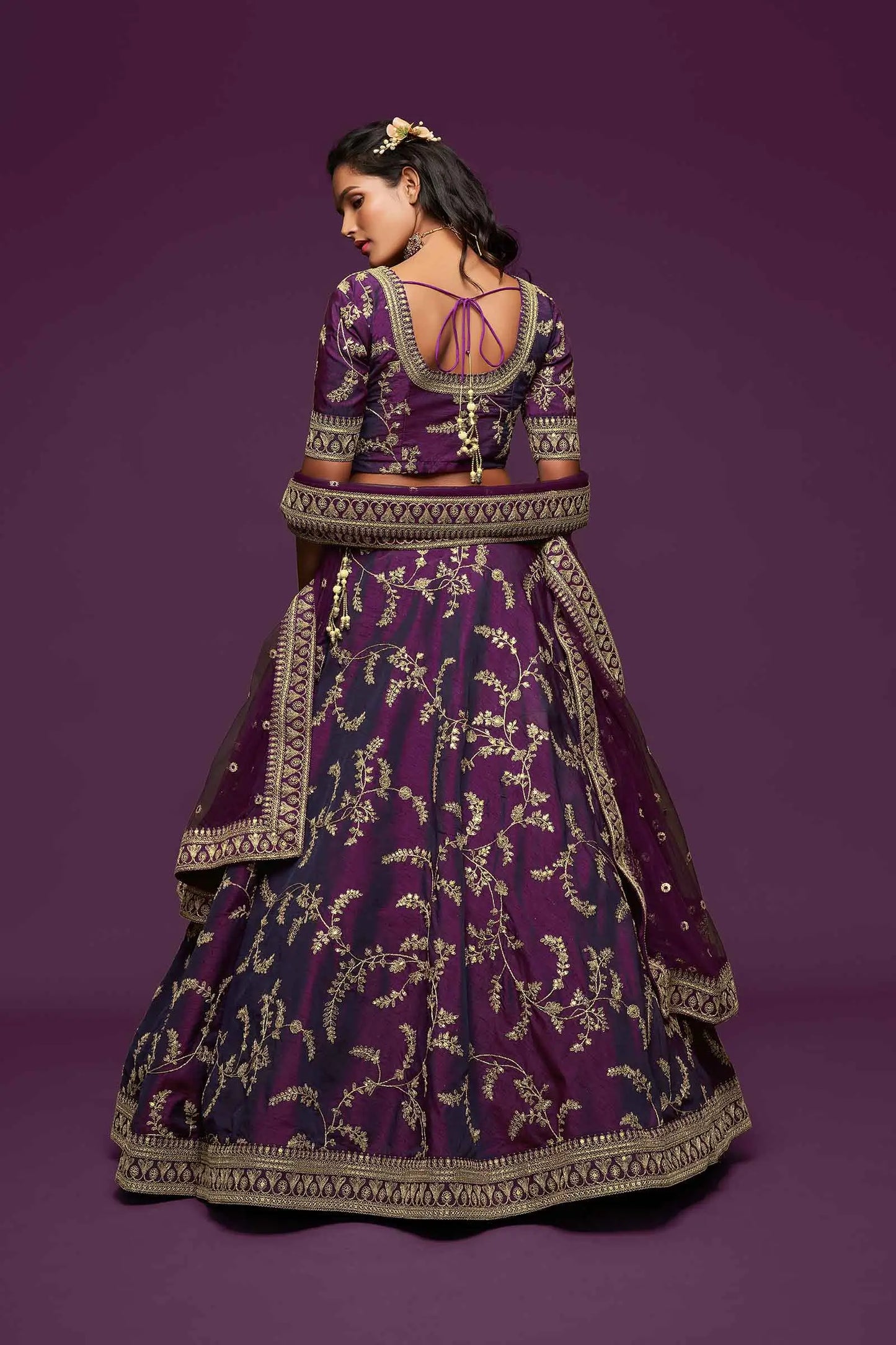 Wine Silk Lehenga Choli With Thread Zari Dori And Sequins Embroidery Work
