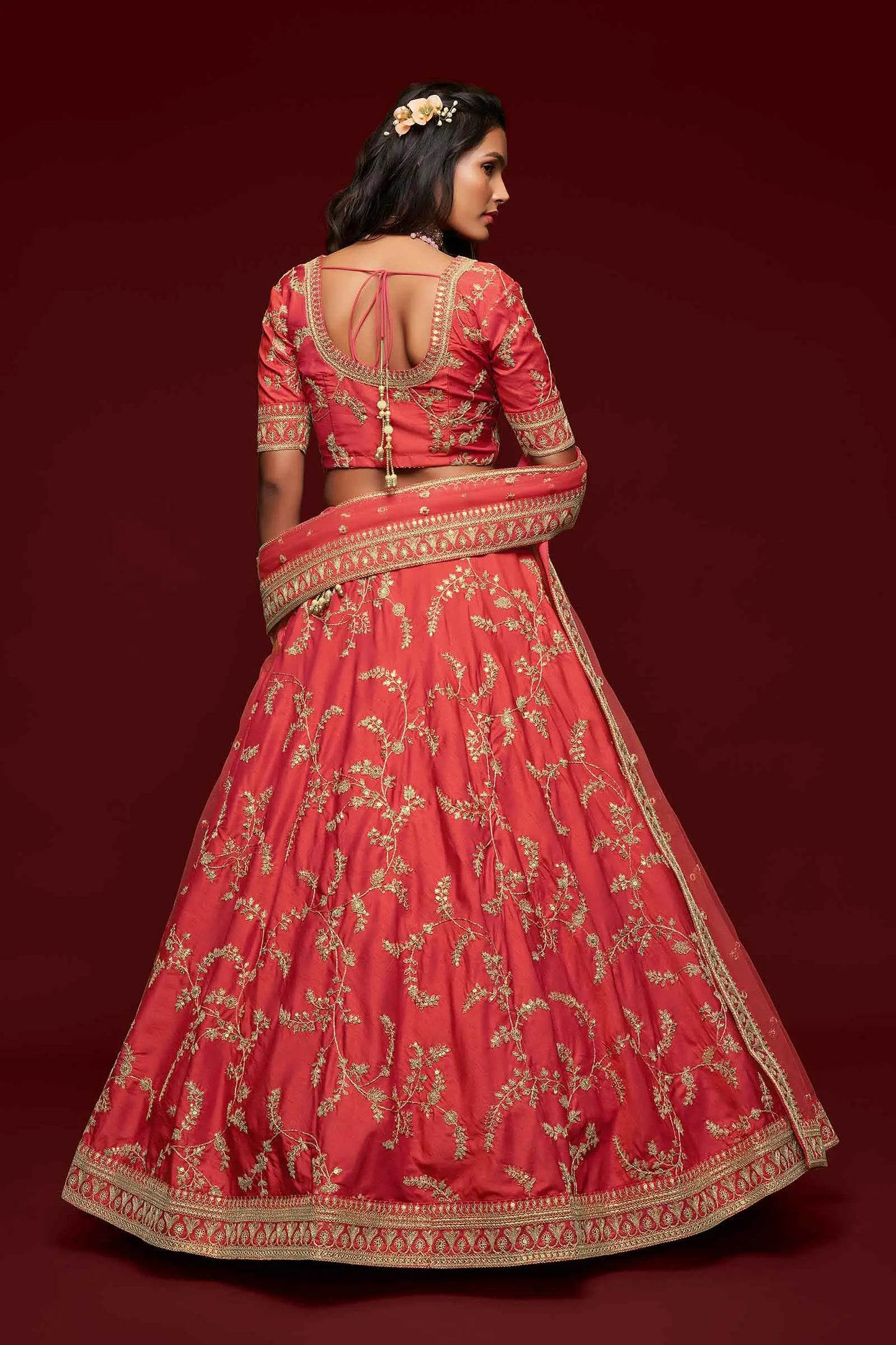 Bean Red Silk Lehenga Choli With Thread Zari Dori And Sequins Embroidery Work