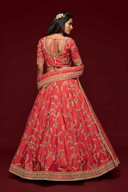 Bean Red Silk Lehenga Choli With Thread Zari Dori And Sequins Embroidery Work