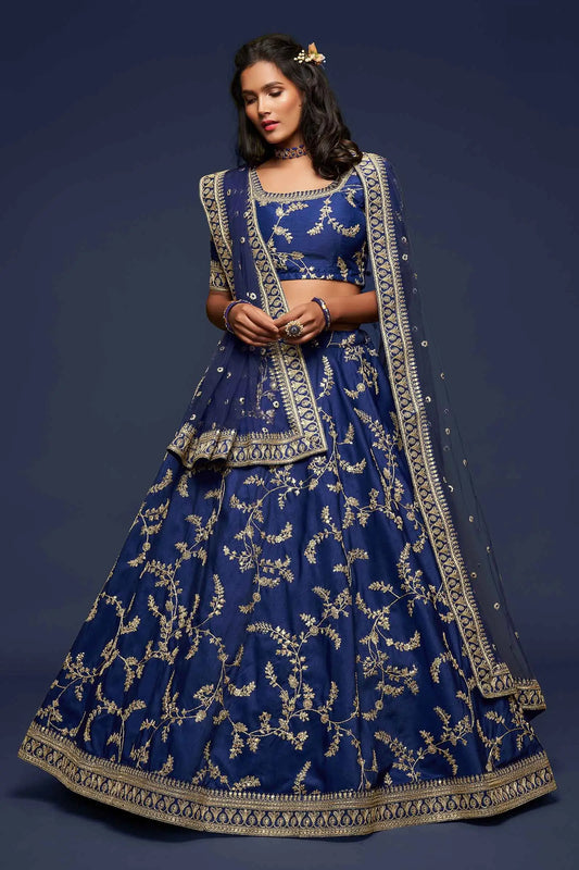 Blue Silk Lehenga Choli With Thread Zari Dori And Sequins Embroidery Work