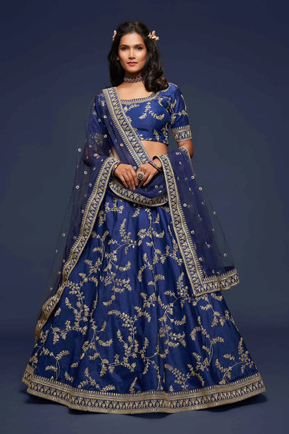 Blue Silk Lehenga Choli With Thread Zari Dori And Sequins Embroidery Work
