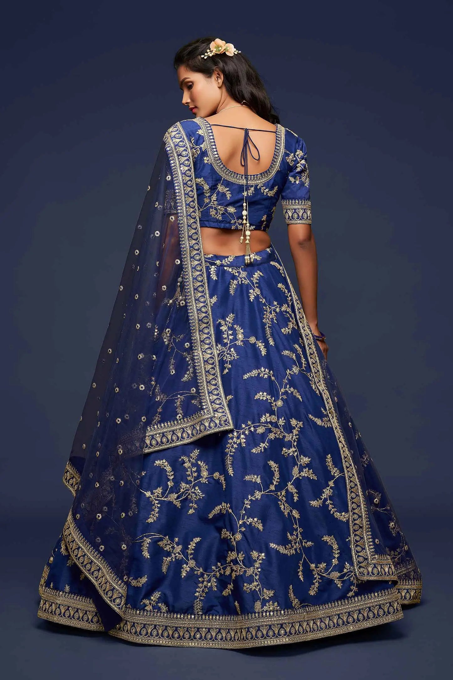 Blue Silk Lehenga Choli With Thread Zari Dori And Sequins Embroidery Work