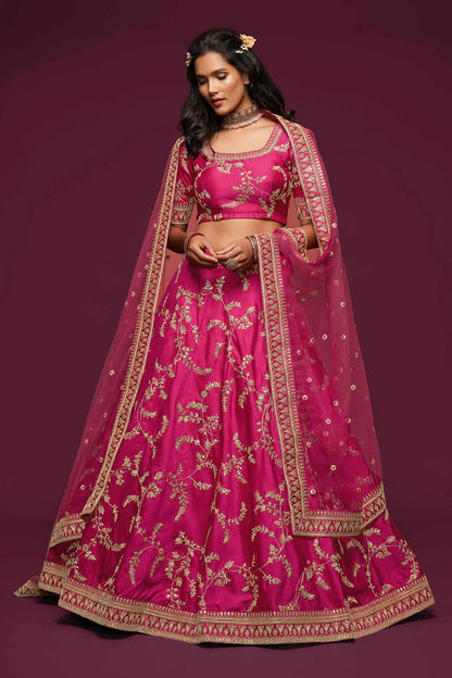 Berry Pink Silk Lehenga Choli With Thread Zari Dori And Sequins Embroidery Work