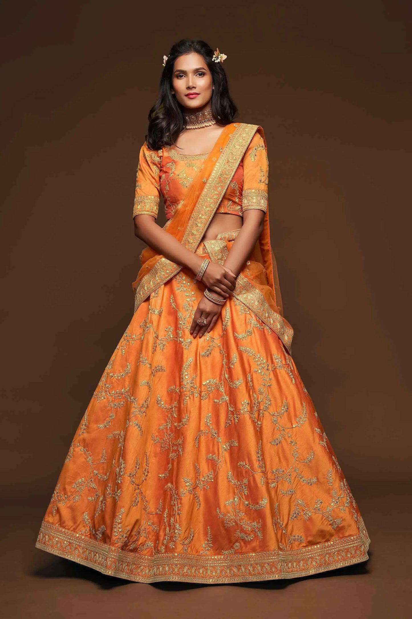 Neon Silk Lehenga Choli With Thread Zari Dori And Sequins Embroidery Work