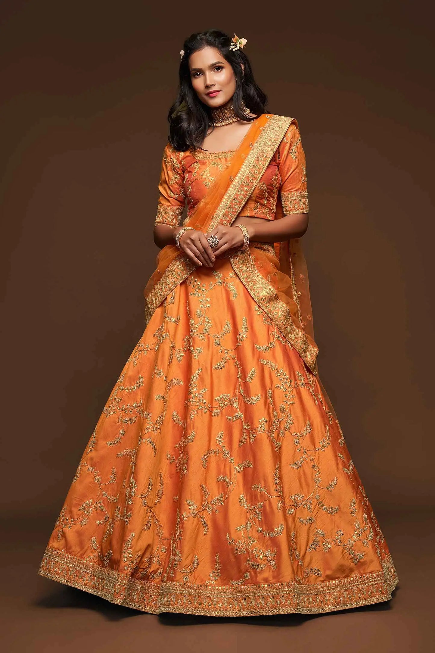 Neon Silk Lehenga Choli With Thread Zari Dori And Sequins Embroidery Work