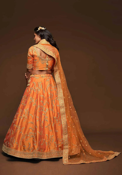 Neon Silk Lehenga Choli With Thread Zari Dori And Sequins Embroidery Work