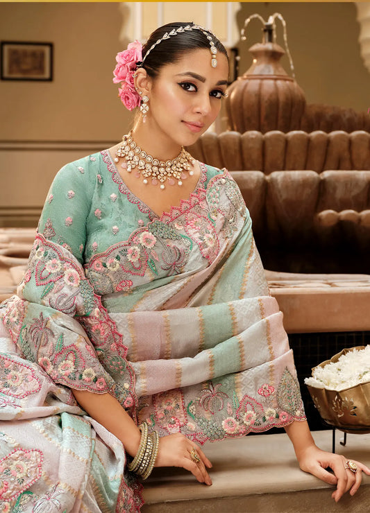 Multicolor Jacquard Silk Embroidery & Hand Work Saree