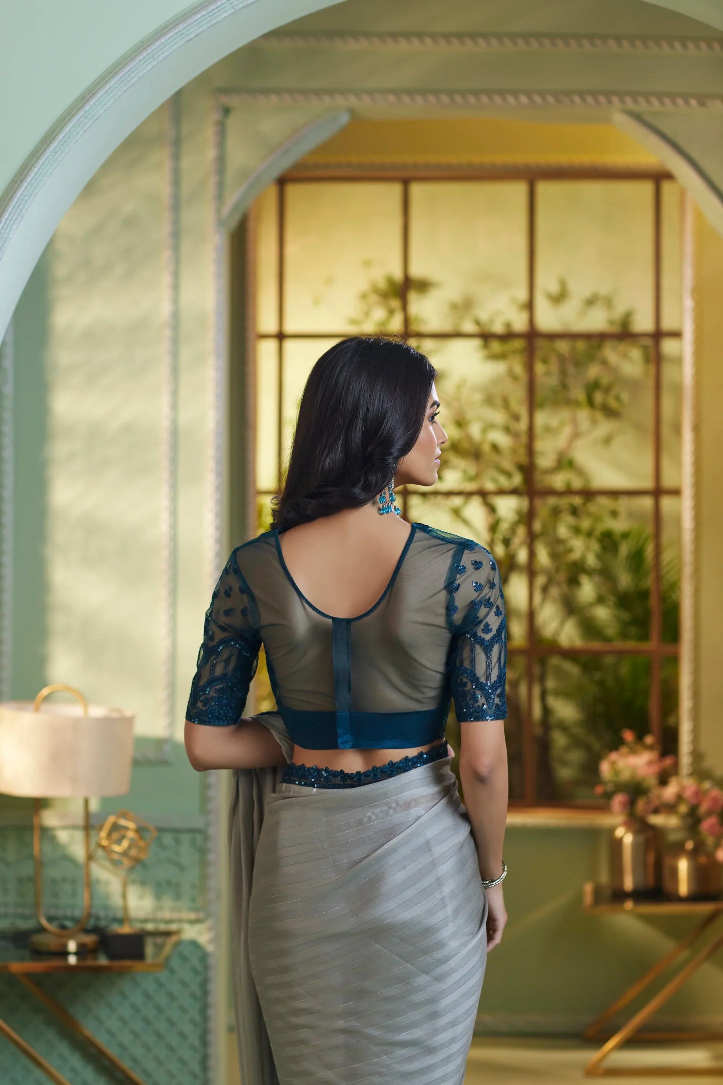 Grey Georgette Silk Party Wear Saree With Sequence & Thread Embroidery Work