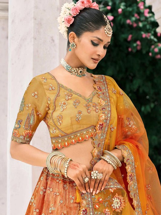 Orange Bridal Lehenga With Stunning Designer Embroidery