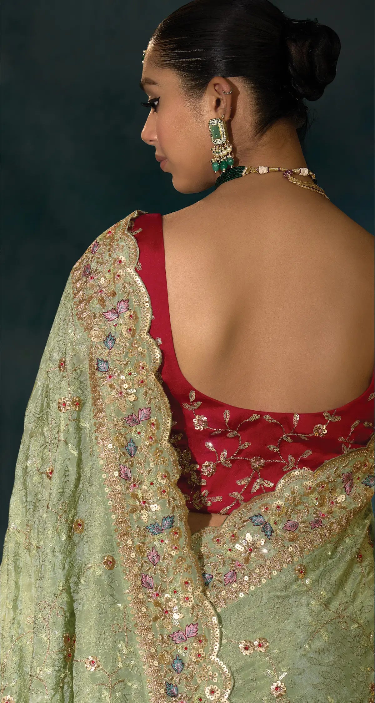 Pastel Green Heavy Embroidery & Hand Work Silk Saree