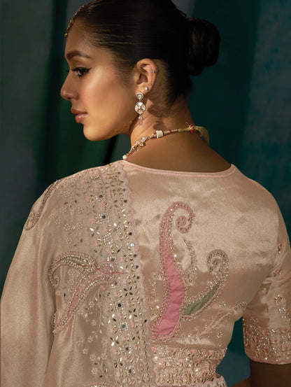 Powder Pink Heavy Embroidery & Hand Work Silk Saree