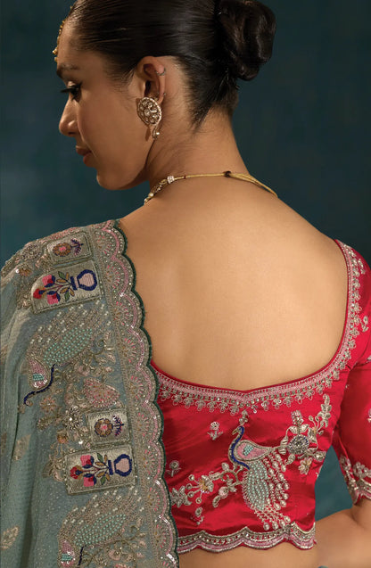 Shaded Grey Heavy Embroidery & Hand Work Silk Saree