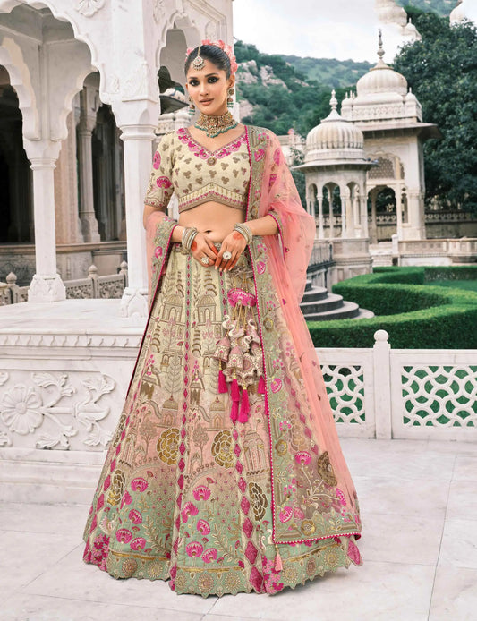 Beige Stunning Designer Embroidery Work Bridal Lehenga