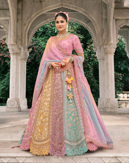 Pastel Multi Bridal Lehenga With Designer Embroidery