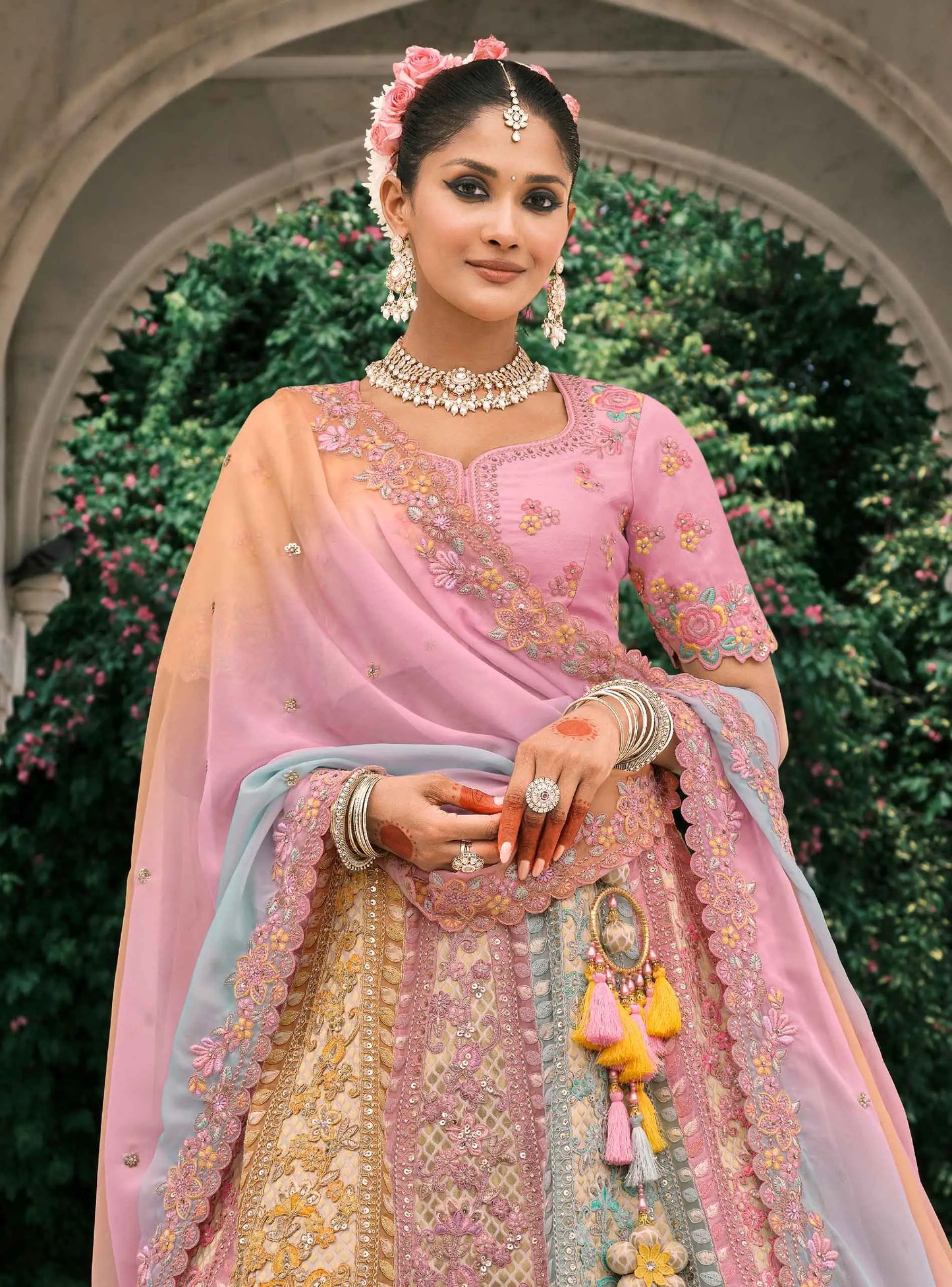Pastel Multi Bridal Lehenga With Designer Embroidery