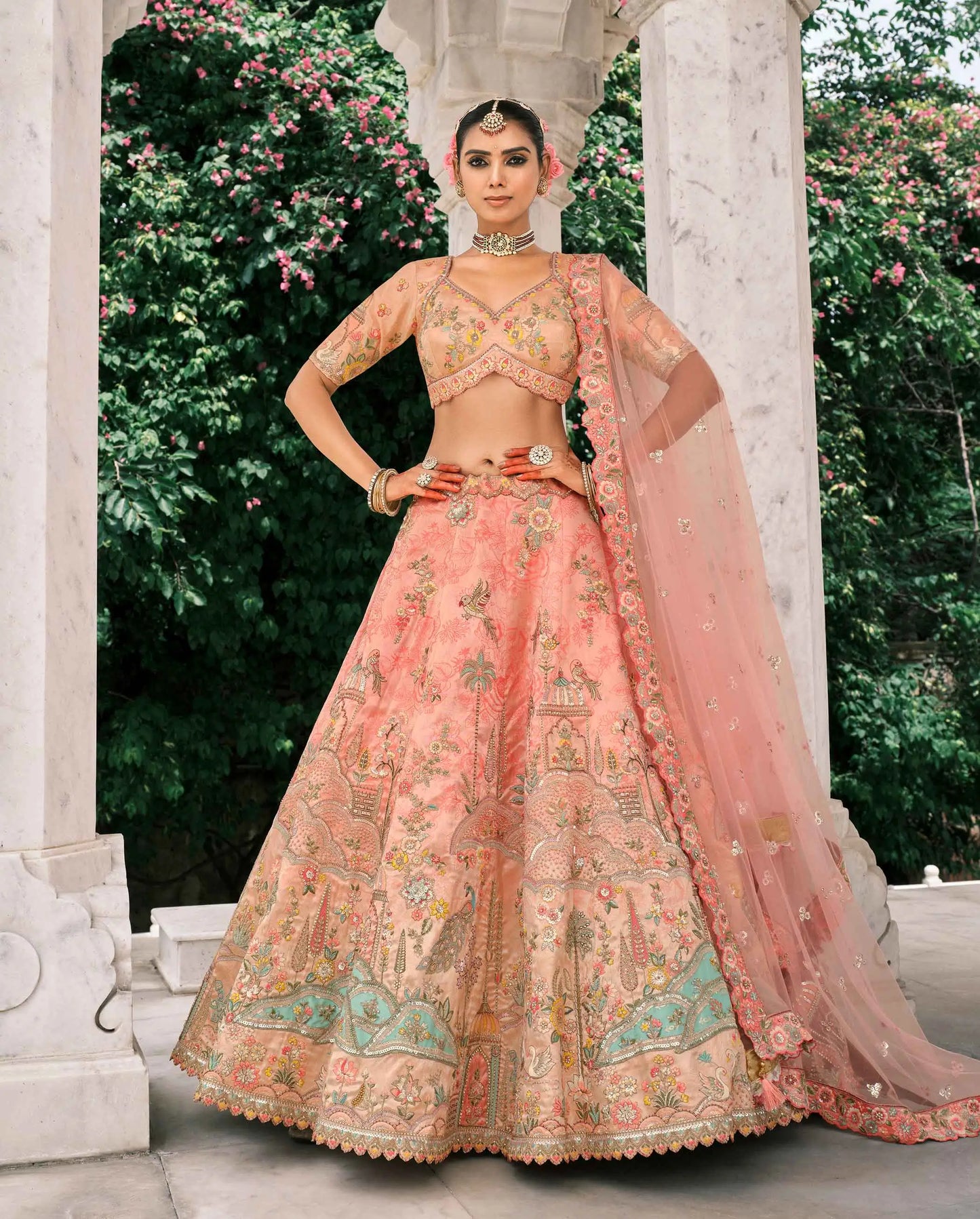Peach Bridal Lehenga With Stunning Designer Embroidery