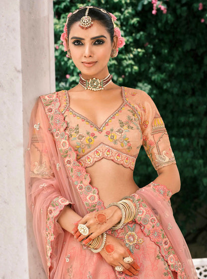 Peach Bridal Lehenga With Stunning Designer Embroidery