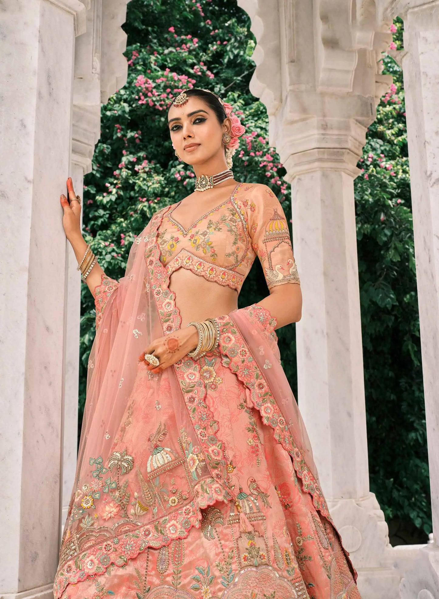 Peach Bridal Lehenga With Stunning Designer Embroidery