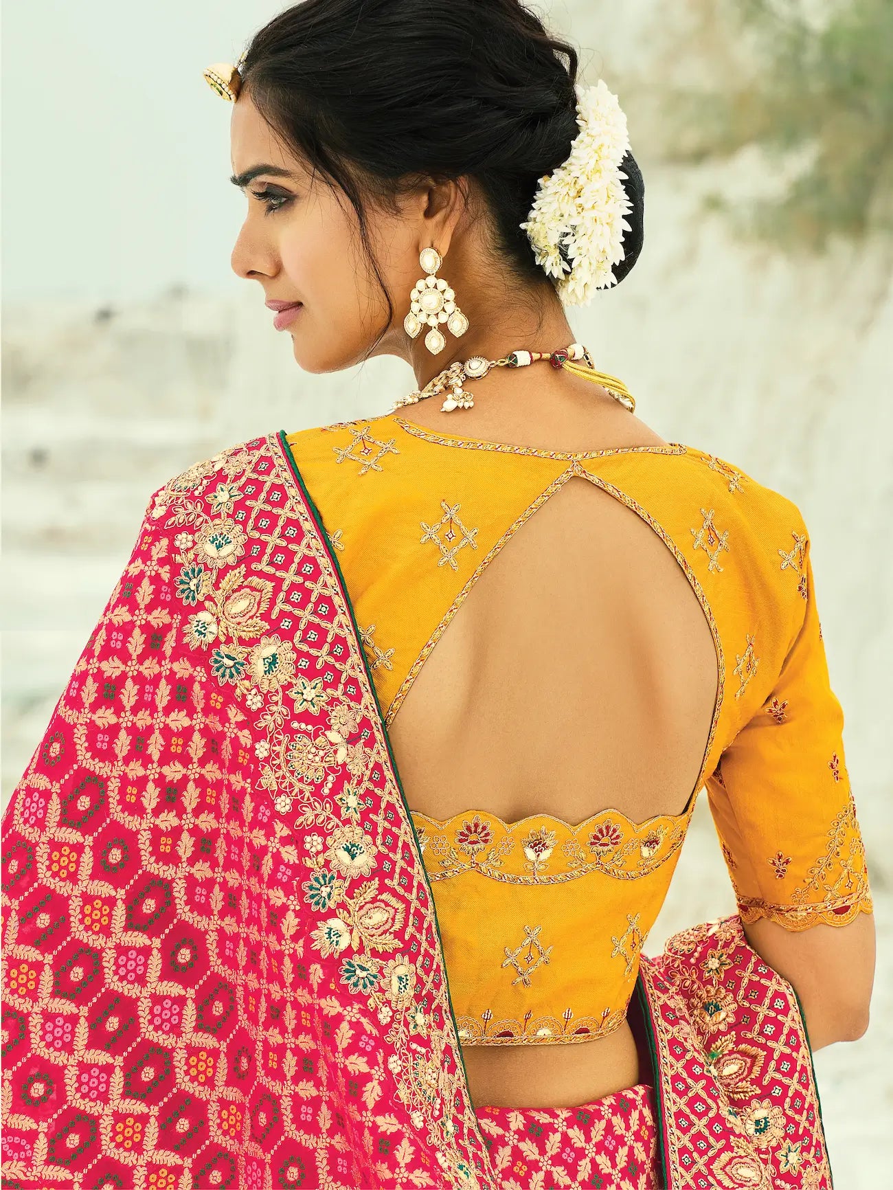 Red Georgette Heavy Embroidered Bandhej Saree