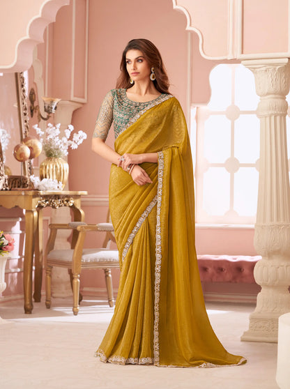 Honey Yellow Sunshine Georgette Thread & Sequins Embroidery Work Saree