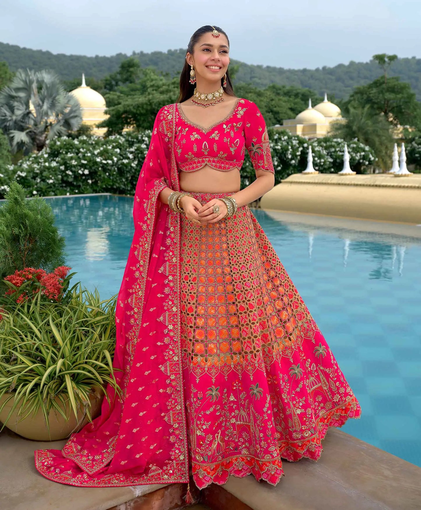 Pretty Pink Heavy Embroidery Work Bridal Lehenga