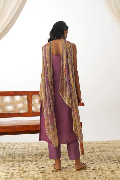 Dark Mauve Fancy Embroidered Work Organza Salwar Suit With Dupatta