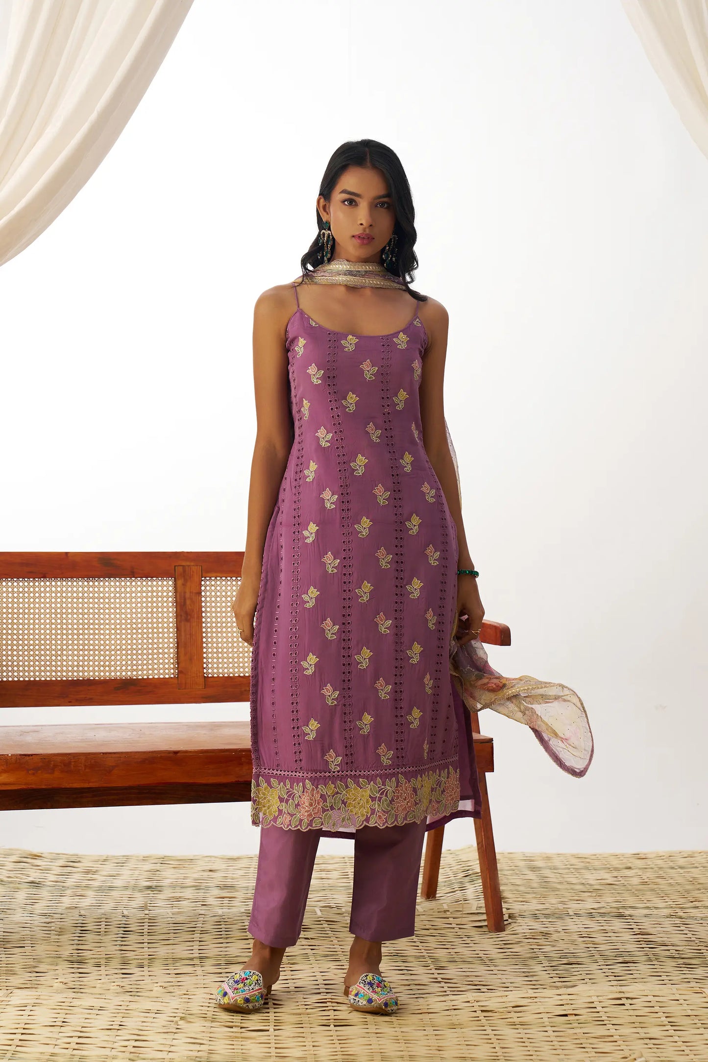 Dark Mauve Fancy Embroidered Work Organza Salwar Suit With Dupatta