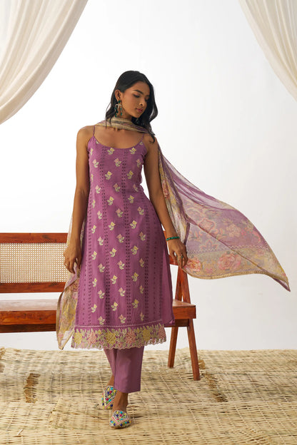 Dark Mauve Fancy Embroidered Work Organza Salwar Suit With Dupatta