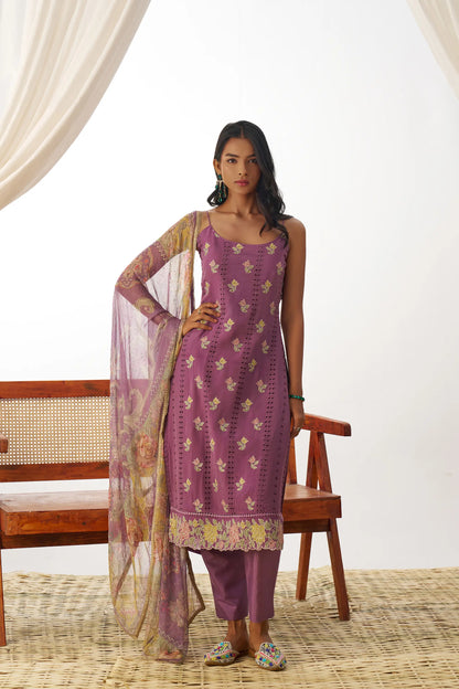 Dark Mauve Fancy Embroidered Work Organza Salwar Suit With Dupatta
